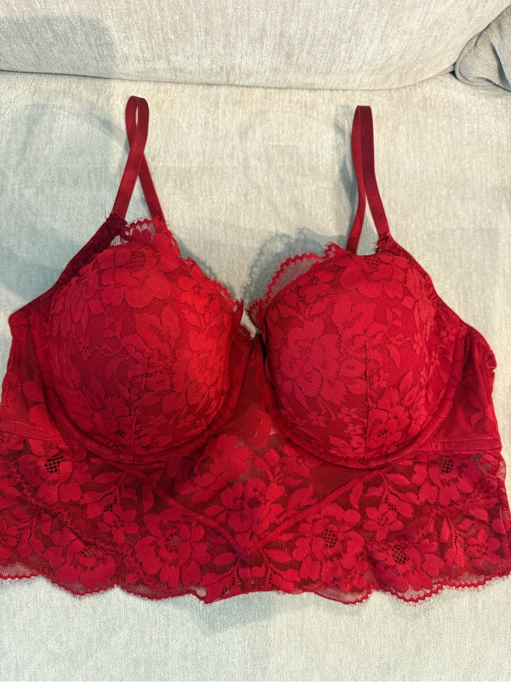 Red Lace Longline Bralette - Women Intimates XL